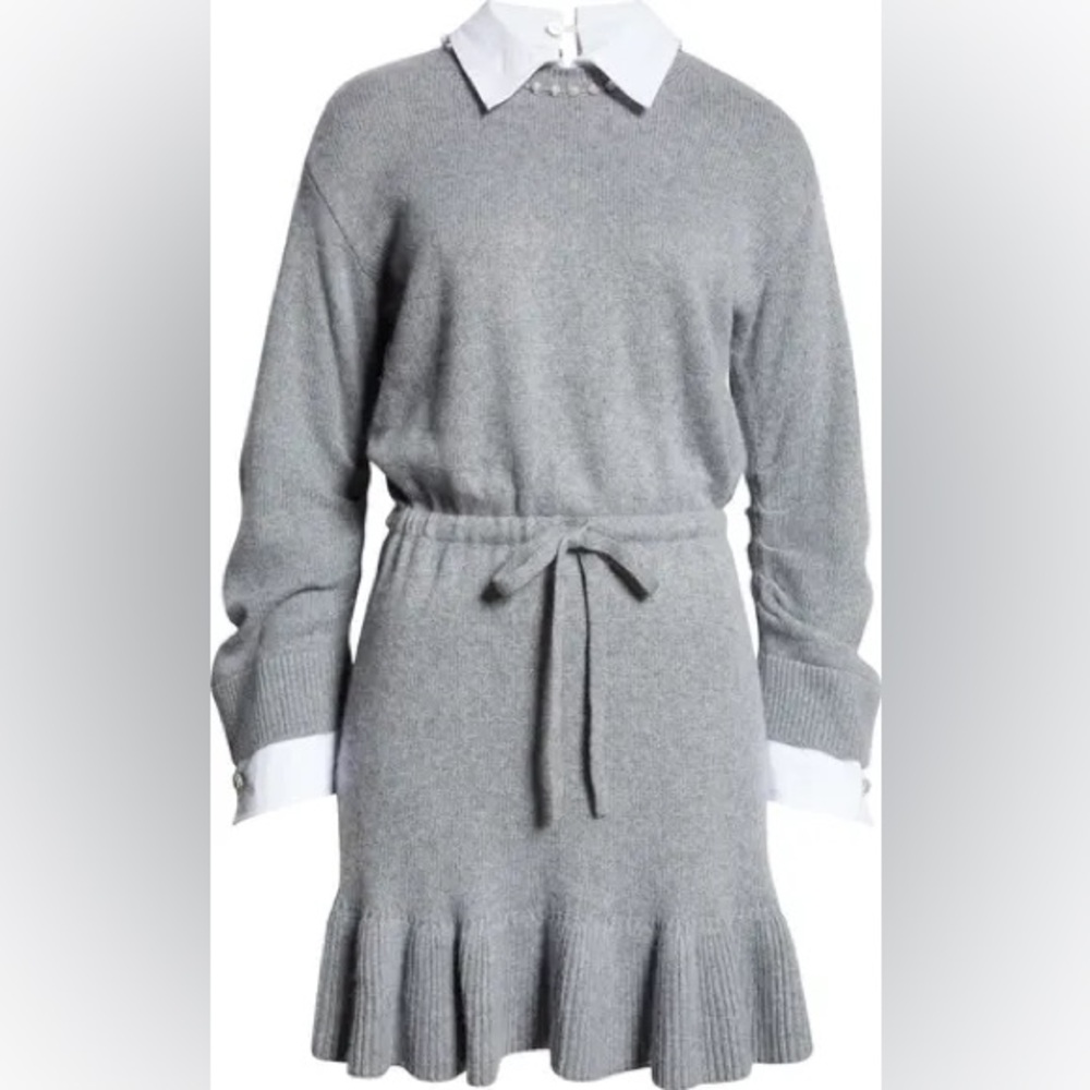 Cinq à Sept Pearl Necklace Detail Long Sleeve Layered Sweater Dress XS